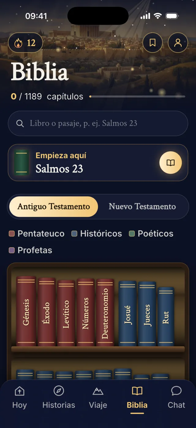 La estantería con los libros del Antiguo Testamento
